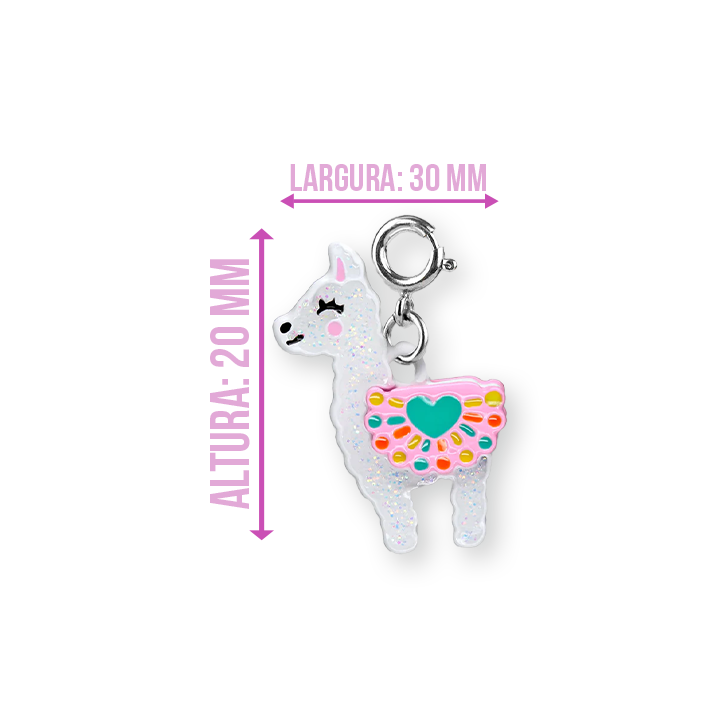 Charm Lhama Prateado com Glitter