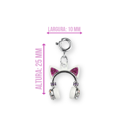 Charm Fone de Ouvido de Gatinho Prateado com Glitter