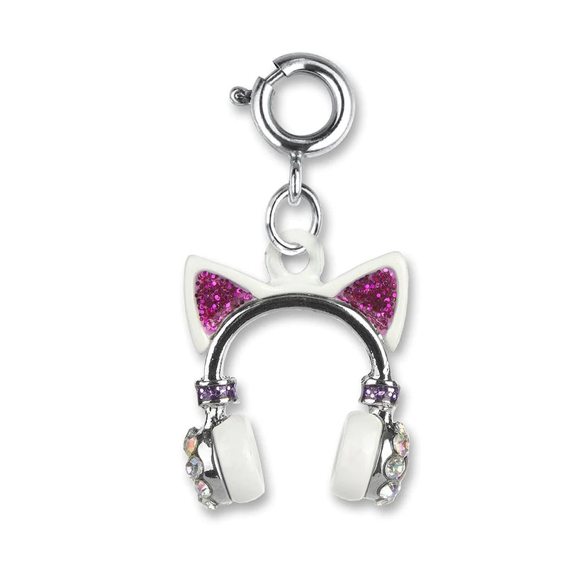 Charm Fone de Ouvido de Gatinho Prateado com Glitter