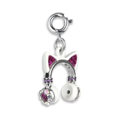 Charm Fone de Ouvido de Gatinho Prateado com Glitter